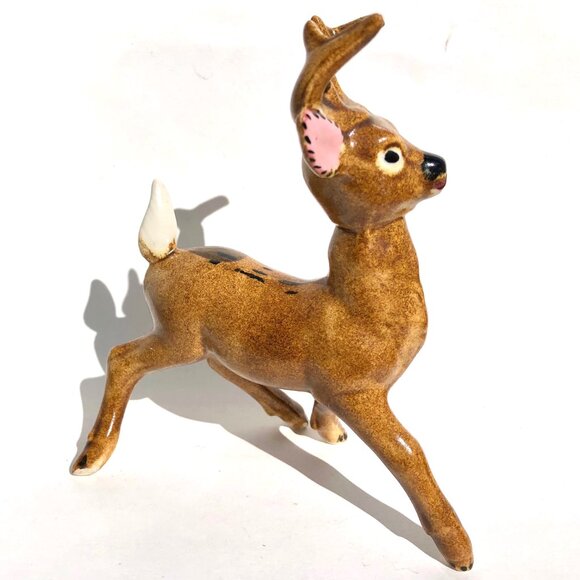 Vintage Bobtail Deer Buck Figurine Brown Ceramic Mid-Century Modern MCM Woodland - Picture 2 of 10